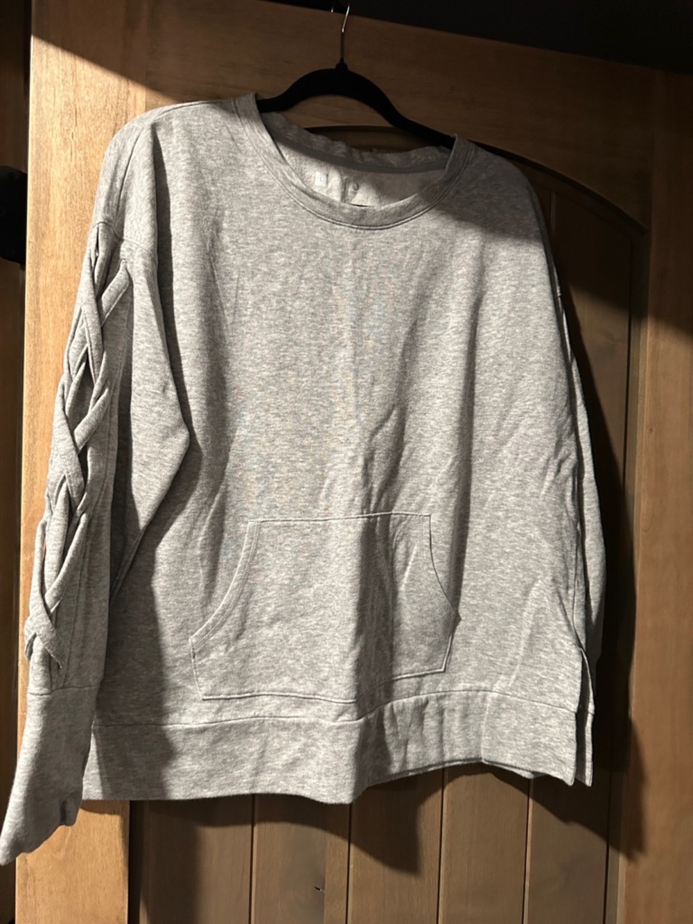 Xersion Light Gray Knot-Sleeve Pullover Sweatshirt